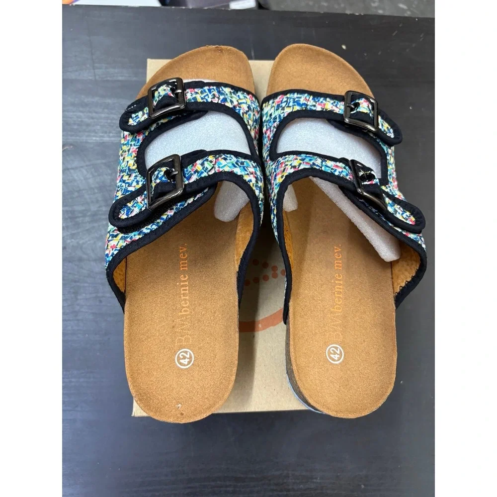 Bernie Mev Sunset Pixel Woven Buckle Slide Sandals Multi Color Womens 11 EU 42